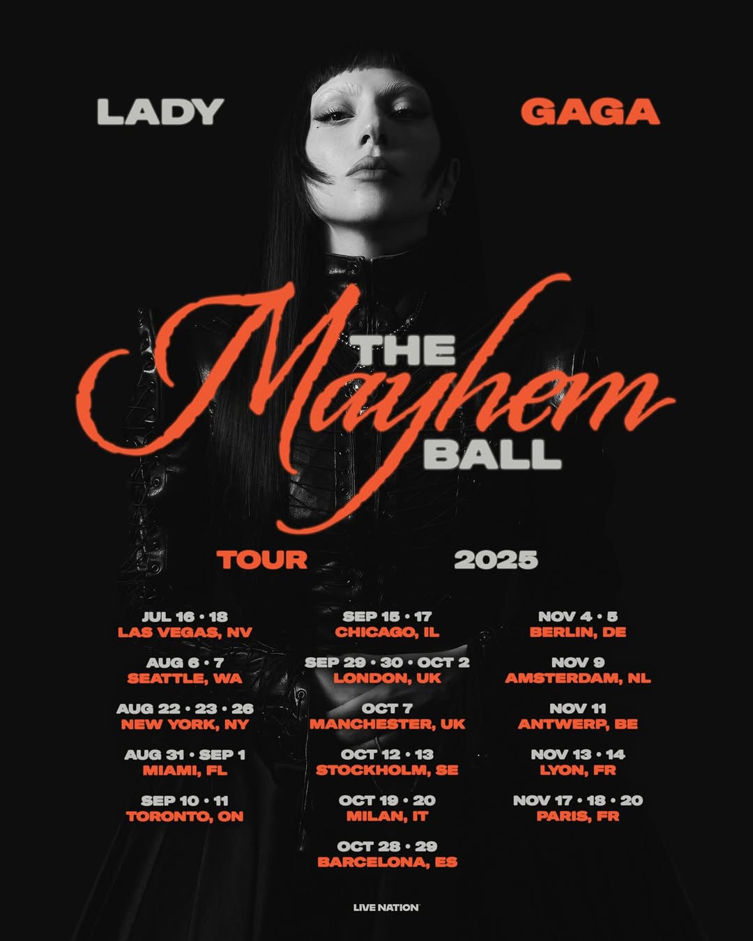 Lady Gaga The Mayhem Ball Tour Poster 2025-2026
